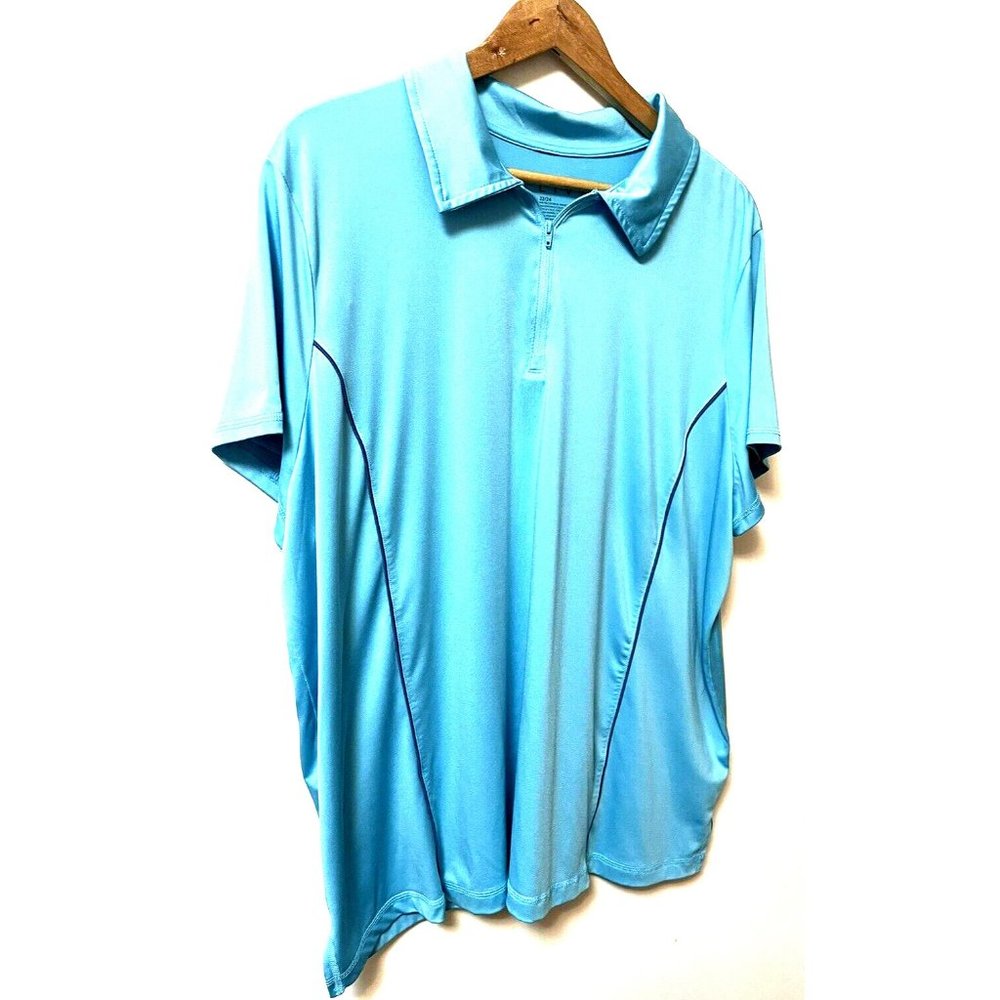 LIVI Wicking Short-Sleeve Zip-Up Polo Woman's Sport Shirt - Turquoise - 22/24